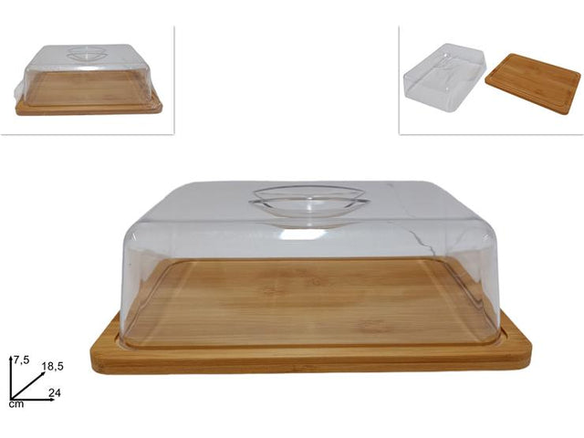 Φαγητοδοχείο Τυριών 24x18,5cm bamboo με πλαστικό καπάκι Welkhome