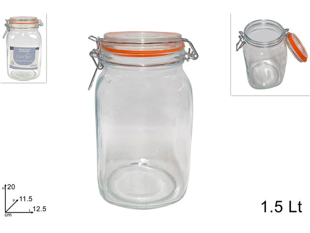 Βάζο Αποθήκευσης Γυάλινο Διάφανο με Αεροστεγές Κλείσιμο 1500ml