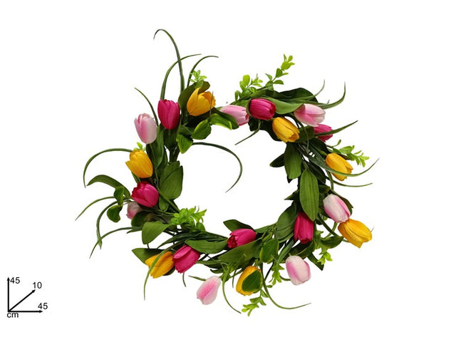 Στεφάνι Διακοσμητικό με τουλίπες Φ45cm