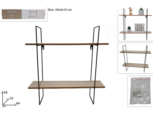 Διακοσμητική Ραφιέρα Τοίχου Διόροφη απο Ξύλο και Μέταλλο 44x10cm