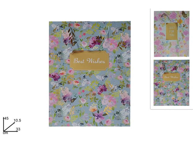 Σακούλα Χάρτινη Δώρου 33x45x10.5cm με Σχέδιο Άνθη