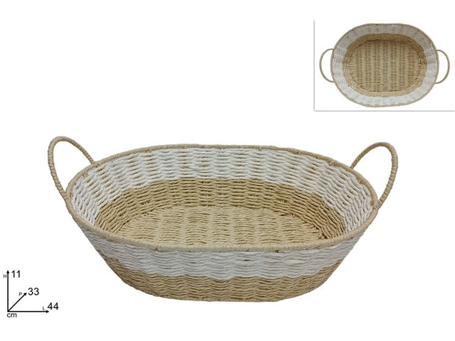 Καλάθι Ψάθινο Οβάλ 44cm Χρώμα Λευκό/Μπέζ