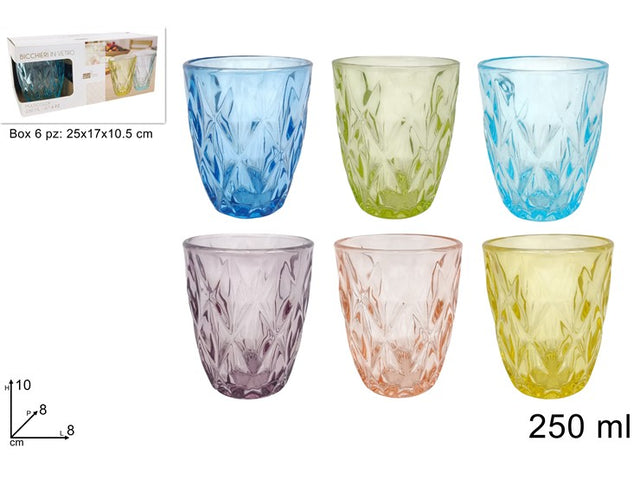 Ποτήρια Γυάλινα Σετ 6τμχ. Πολύχρωμα 250ml