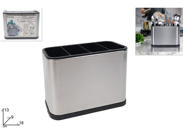 Κουταλοθήκη Επιτραπέζια Μεταλλικός Ίνοξ Στραγγιστής – Δοχείο Για Μαχαιροπίρουνα 13x9x18cm