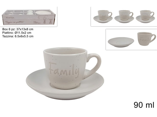 Σετ 6/τεμ Φλυτζανάκια Καφέ 90ml Κρέμ Χρώμα Love/Family/Home