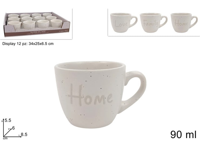 Φλυτζάνι Καφέ 90ml Κεραμικό Κρέμ Χρώμα Love/Family/Home