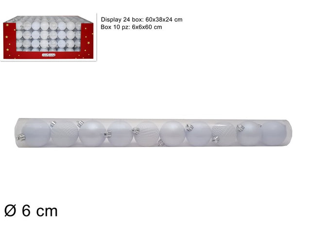 Μπάλα Χριστουγεννιάτικη 6cm Σετ 10/τεμ Λευκή Πλαστική