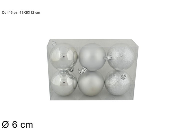 Μπάλα Χριστουγεννιάτικη Σετ 6/τεμ 6cm Ασημί Πλαστική