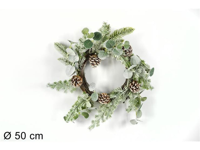 Στεφάνι Χριστουγεννιάτικο Χιονισμένο με Κουκουνάρια 50cm