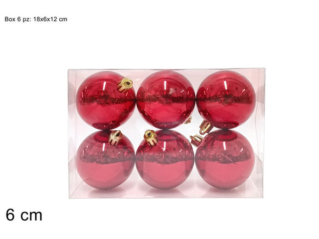 Μπάλα Χριστουγεννιάτικη 6cm Πλαστική Κόκκινη Σετ 6/τεμ
