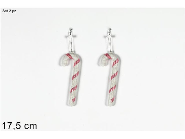 Χριστουγεννιάτικο Γλυφιτζούρι Πλαστικό Σετ 2/τεμ Ροζ/Λευκό 17.5cm