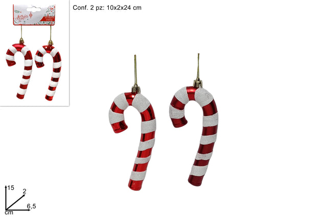 Χριστουγεννιάτικο Γλυφιτζούρι Πλαστικό Σετ 2/τεμ Κόκκινο/Λευκό 15cm