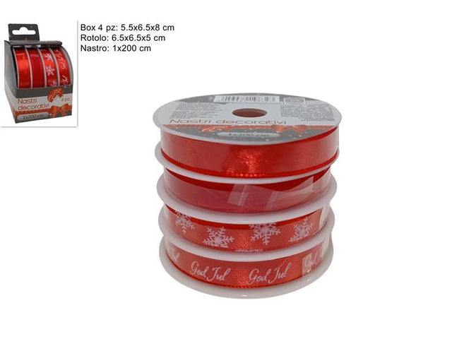 Κορδέλα Χριστουγεννιάτικη Σετ 4/τεμ Υφασμάτικη Κόκκινη 1x200cm
