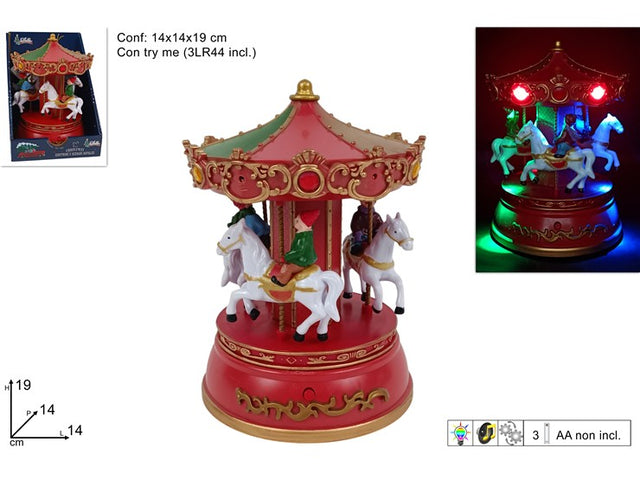 Καρουζέλ Χριστουγεννιάτικό Διακοσμητικό με Led Φωτισμό, μουσική και κίνηση, Μπαταρίας 19cm
