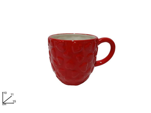 Κούπα Κεραμική Κόκκινη με Ανάγλυφες Καρδιές 360ml
