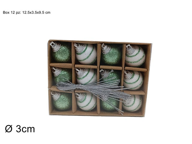 Μπάλα Χριστουγεννιάτικη 3cm Σετ 12/τεμ Πλαστική Φυστικί/Λευκό