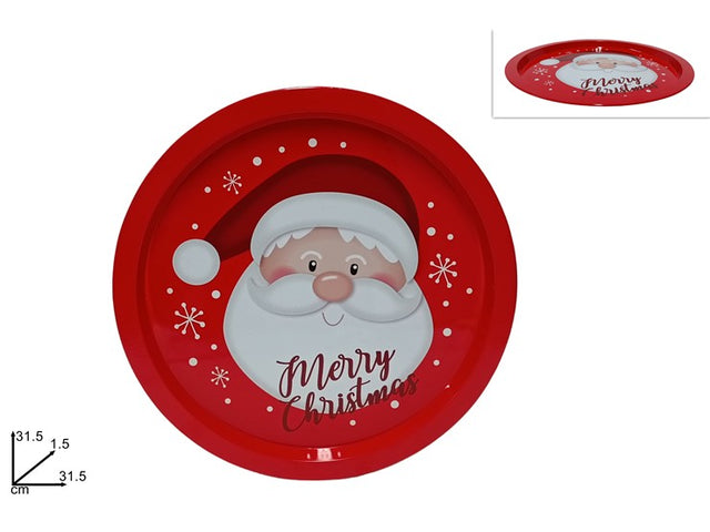 Πιατέλα Χριστουγεννιάτικη Μεταλλική Κόκκινη με Σχέδιο Άγιο Βασίλη 31.5cm