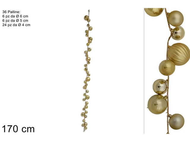 Διακοσμητική Γιρλάντα με 36 Χριστουγεννιάτικες Μπάλες Χρυσές 170cm