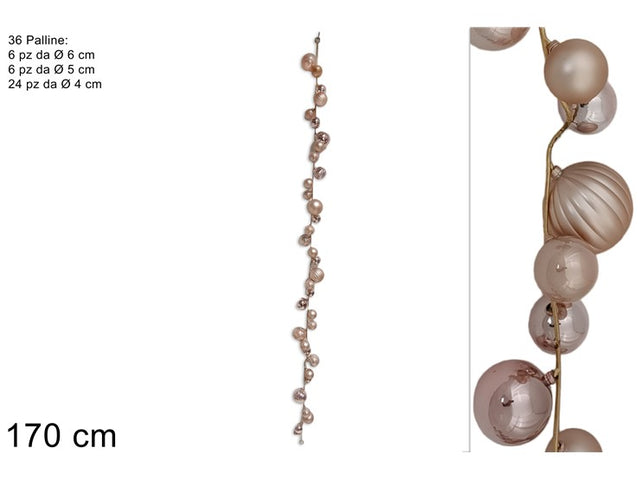 Διακοσμητική Γιρλάντα με 36 Χριστουγεννιάτικες Μπάλες Ρόζ 170cm