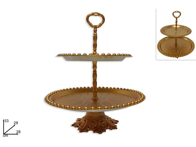 Πιατέλα Διώροφη Πλαστική Χρυσή 22/28cm