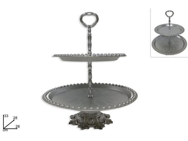 Πιατέλα Διώροφη Πλαστική Ασημί 22/28cm