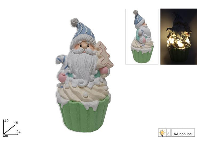 Άγιος Βασίλης σε Cupcake Κεραμικό Επιτραπέζιο Φωτιζόμενο Μπαταρίας 42cm