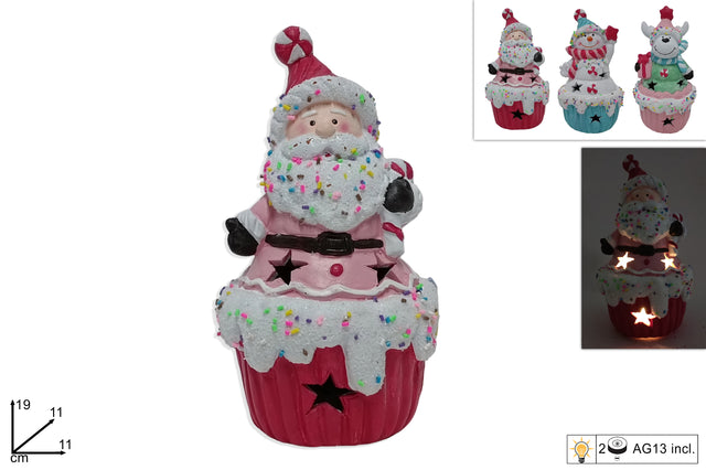 Άγιος Βασίλης σε Cupcake Κεραμικό Διακοσμητικό Φωτιζόμενο Μπαταρίας 19cm