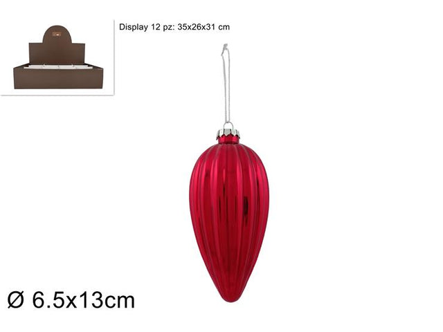 Μπάλα Χριστουγεννιάτικη Γυάλινη Κόκκινη Οβάλ 13cm