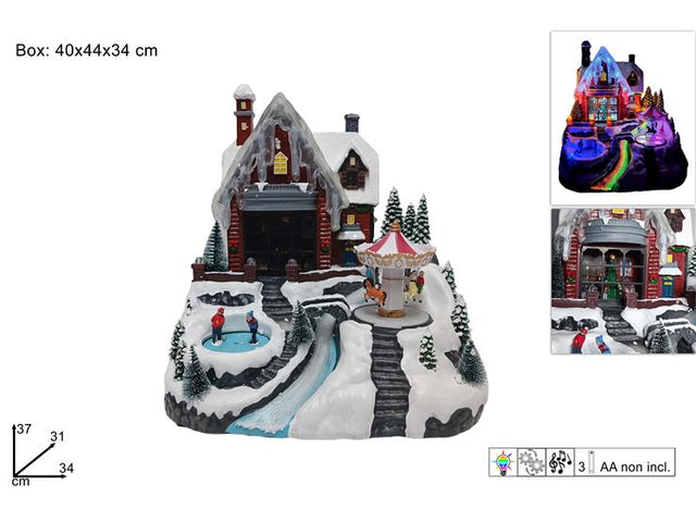 Καρουζέλ Χριστουγεννιάτικό διακοσμητικό με Led Φωτισμό, μουσική και κίνηση, Μπαταρίας 34x37cm