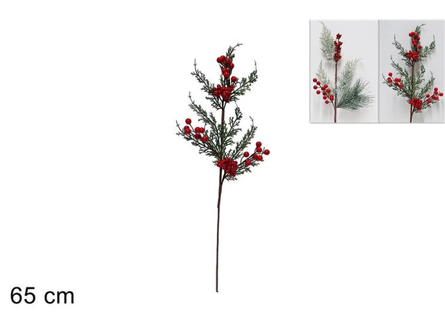 Κλαδί Χριστουγεννιάτικο με Κόκκινα Γκί 65cm