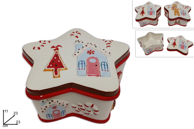 Μπισκοτιέρα Χριστουγεννιάτικη Σχέδιο Αστέρι Κεραμική 23cm Κόκκινο / Λευκό