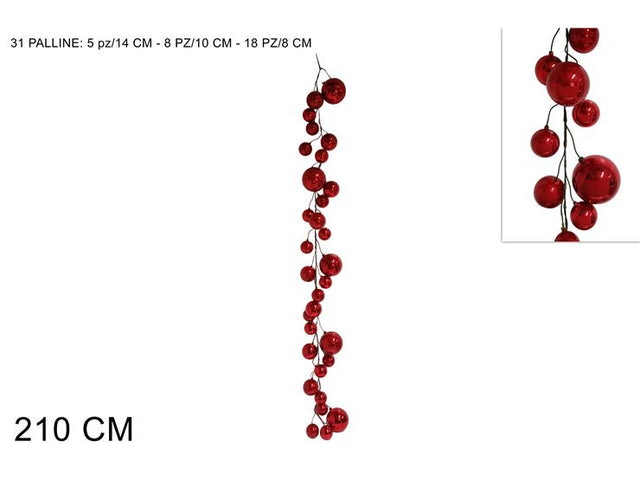 Διακοσμητική Γιρλάντα με 31 Χριστουγεννιάτικες Μπάλες Κόκκινες 210cm