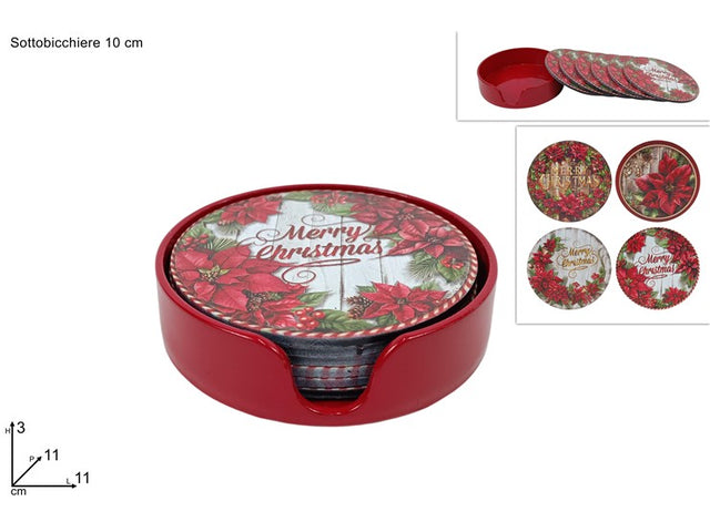 Χριστουγεννιάτικο Σουβέρ Σετ 8/τεμ με Πλαστική Κόκκινη Βάση
