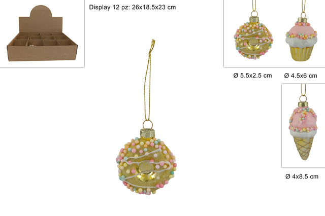 Ζαχαρωτό Κρεμαστό Στολίδι Χριστουγεννιάτικο Γυάλινο 6cm Διάφορα Σχέδια