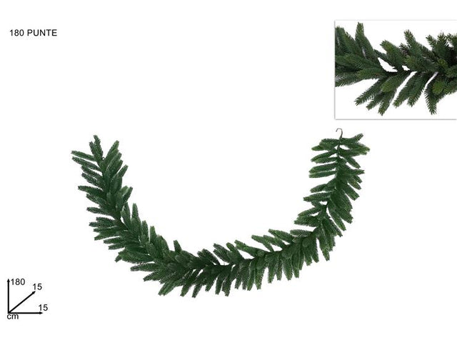 Γιρλάντα Χριστουγενιάτικη Πράσινη Plastic 180 Κλαδιά 180cm
