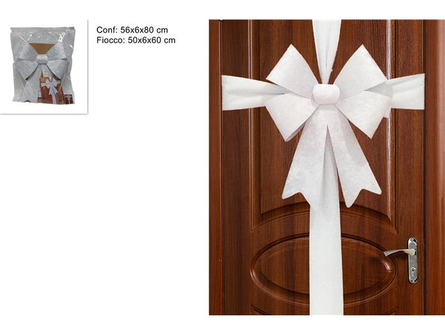 Φιόγκος Μεγάλος Λευκός για Στολισμό Χριστουγεννιάτικης Πόρτας 50x6x60cm