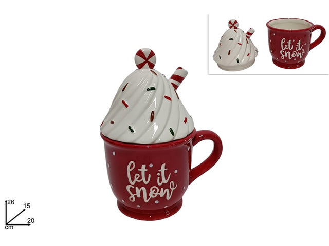 Μπισκοτιέρα Χριστουγεννιάτικη Κεραμική Σχέδιο Κούπα με Σαντιγύ & Ζαχαρωτά 26cm