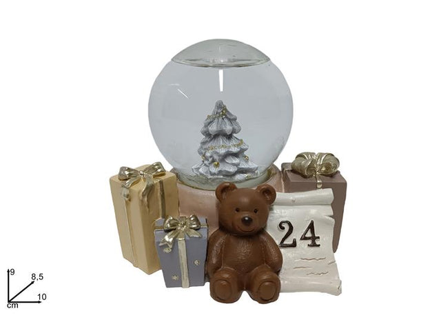 Χιονόμπαλα Χριστουγεννιάτικη Γυάλινη με Κεραμικό Αρκούδο 9x10cm