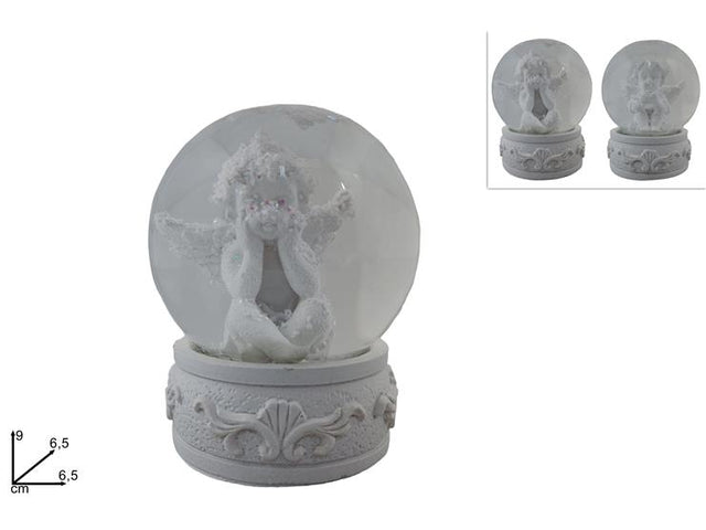 Χιονόμπαλα Διακοσμητική Γυάλινη με Αγγελάκι Λευκή 6.5cm