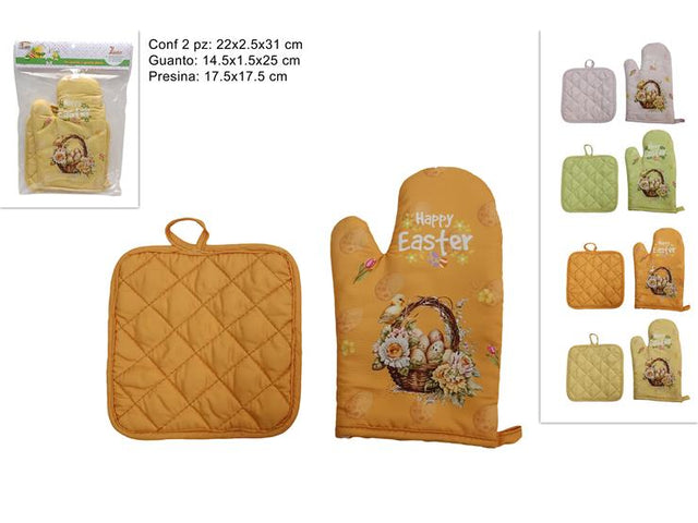 Σετ Γάντι & Πιάστρα Κουζίνας Υφαμάτινο Πασχαλινό Σχέδιο