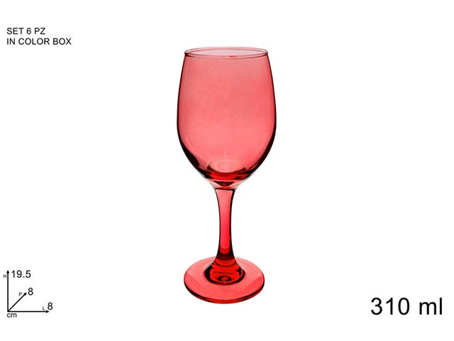 Ποτήρι Κρασιού Γυάλινο Χρώμα Κόκκινο 310ml Σετ 6/τεμ