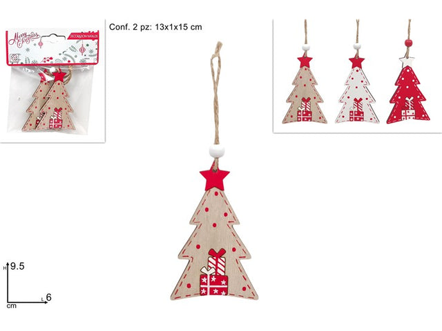 Κρεμαστό Στολίδι Χριστουγεννιάτικο Ξύλινο Δεντράκι Σετ 2/τεμ 9.5cm
