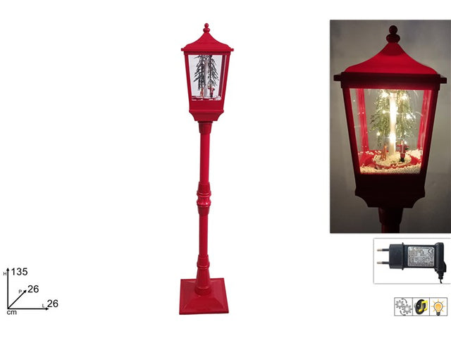 Χριστουγεννιάτικο Φανάρι Επιδαπέδιο 135cm με Μουσική/Φως/Χιόνι Ρεύματος Χρώμα Κόκκινο