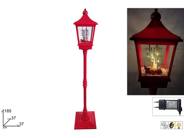 Χριστουγεννιάτικο Φανάρι Επιδαπέδιο 185cm με Μουσική/Φως/Χιόνι Ρεύματος Χρώμα Κόκκινο