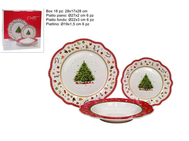 Χριστουγεννιάτικο Σερβίτσιο 18/Τεμαχίων Πορσελάνινο με Σχέδιο Χριστουγεννιάτικο Δέντρο