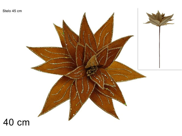 Χριστουγεννιάτικο Λουλούδι Βελούδινο Χρυσό με Γκλίτερ 40cm