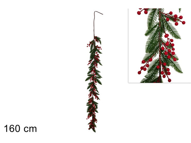 Γιρλάντα Χριστουγεννιάτικη Plastic Πράσινη με Κόκκινα Γκί 160cm