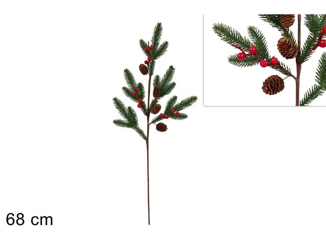 Κλαδί Χριστουγεννιάτικο Plastic με Κόκκινα Γκί 68cm