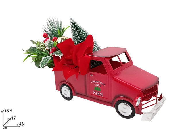 Διακοσμητικό Χριστουγεννιάτικο Αυτοκίνητο Μεταλλικό Κόκκινο με Δέντρο 46cm