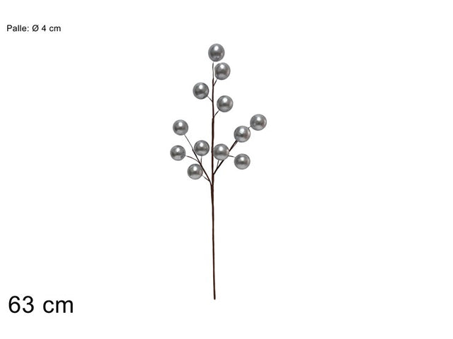 Κλαδί Χριστουγεννιάτικο 63cm με Ασημί Γκί 4cm